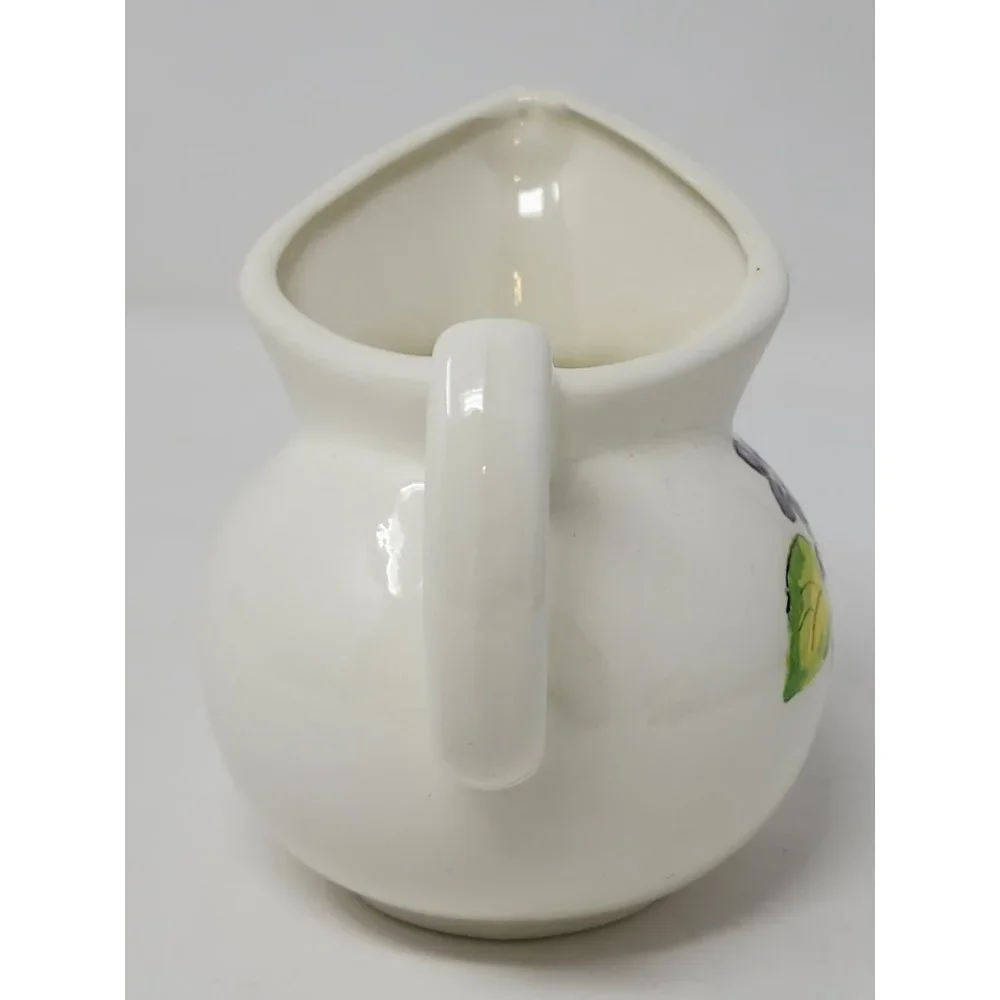 Vintage Hand Painted Ceramic Small‎ Pitcher/Creamer Blue Flowers Green Leaves